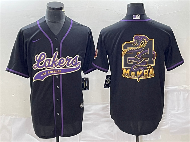 Men's Black Los Angeles Lakers #24 Mamba Big Logo Cool Base Stitched Baseball Jersey